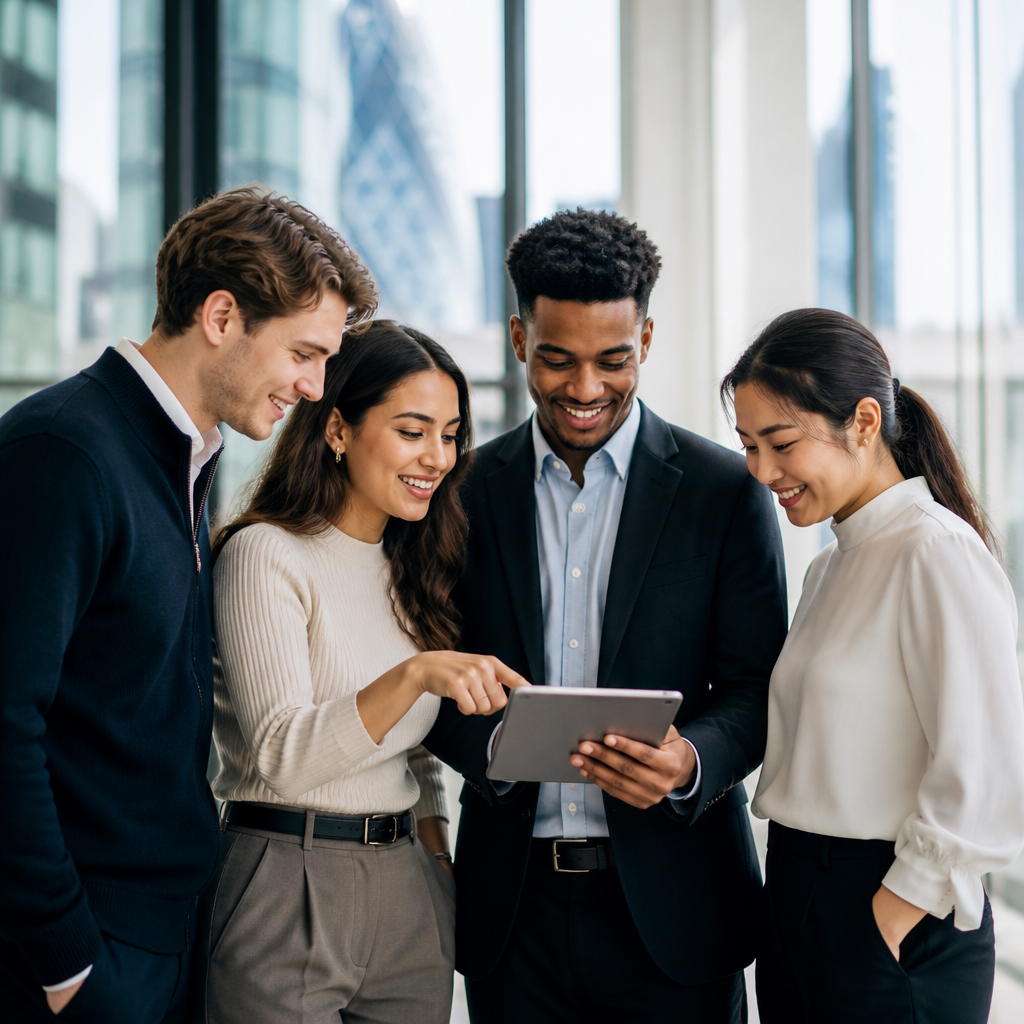 Lloyds Graduate Scheme — group of graduates discussing in a modern bank office