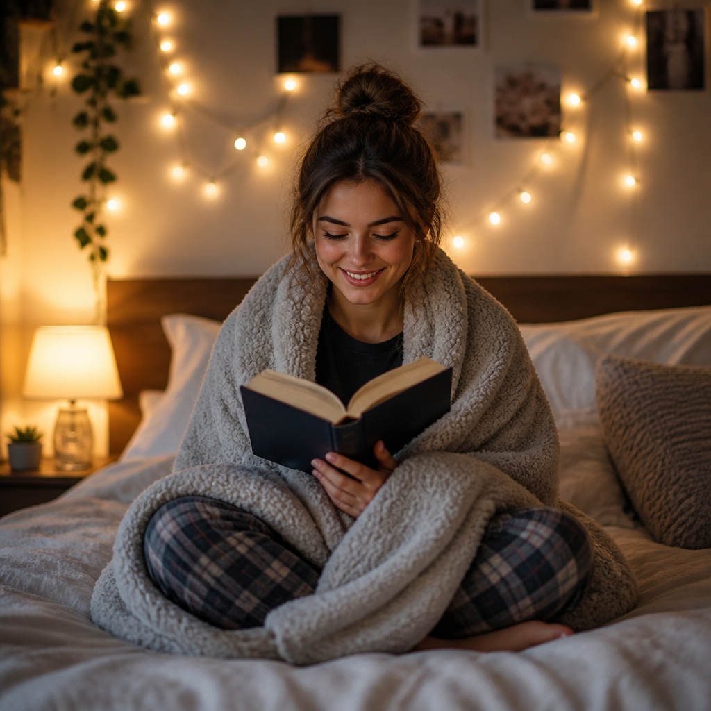 FOMO at university — student cosied up at home with a book instead of going out
