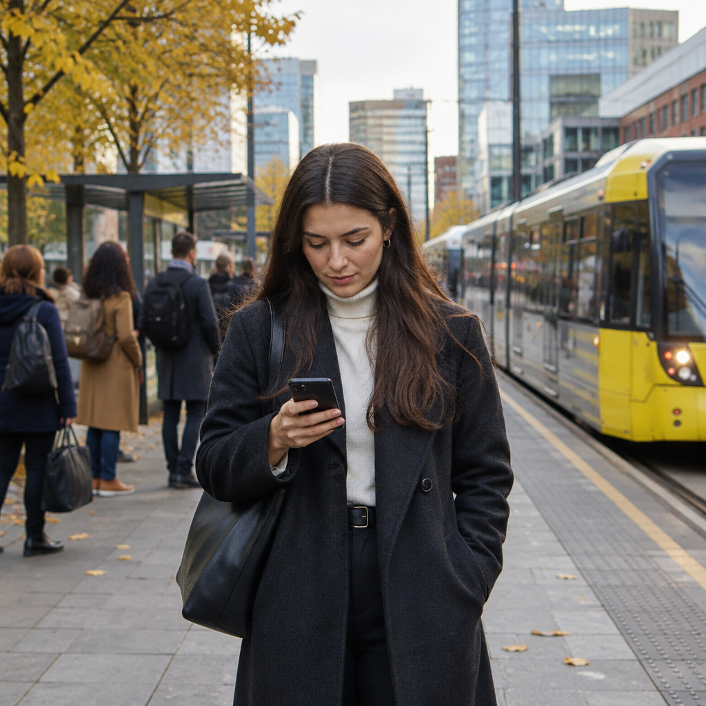Graduate checking phone comparing Birmingham vs Leeds graduate jobs