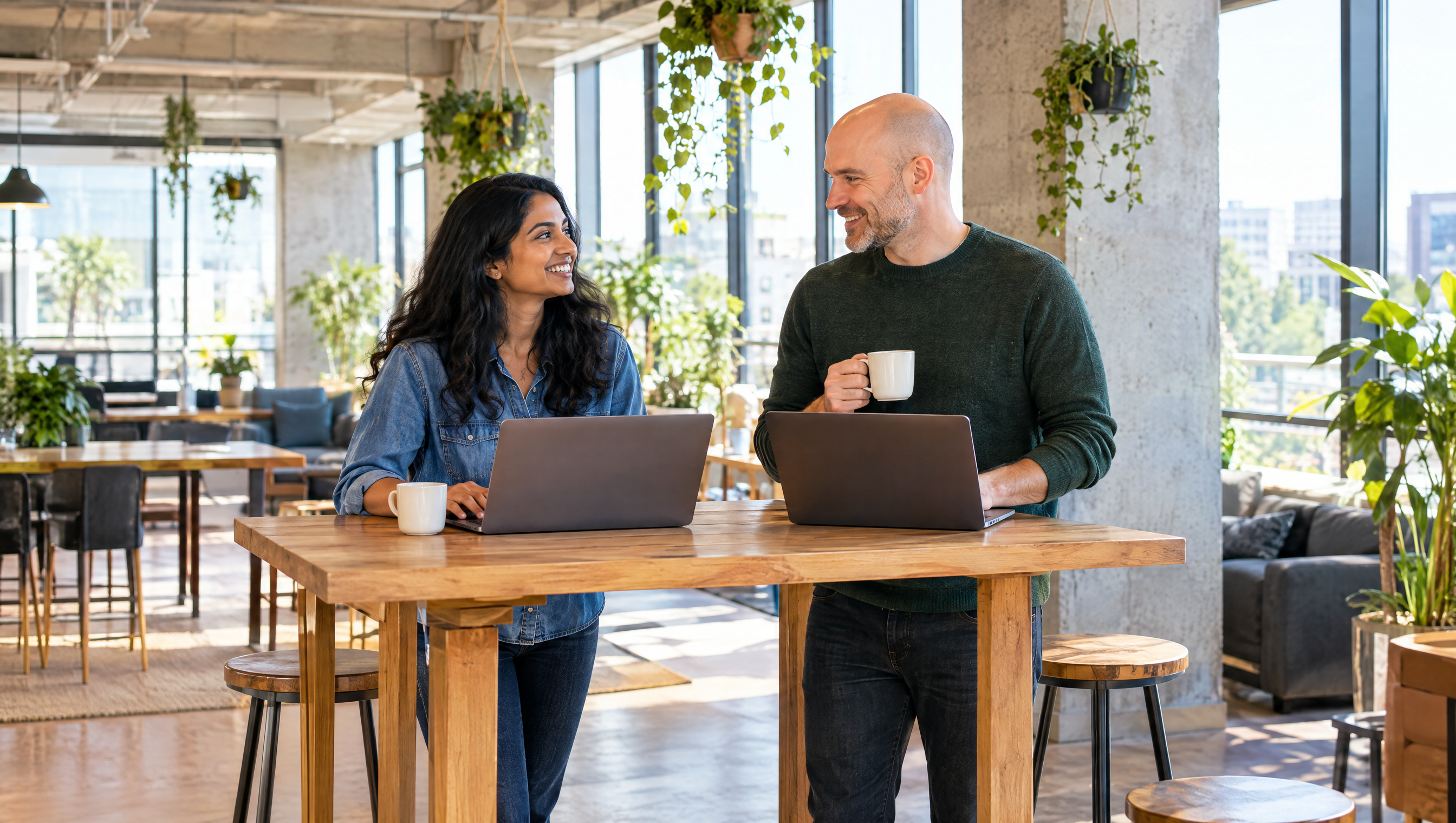IBM vs Microsoft graduate scheme: two technology graduates at a standing table in an office
