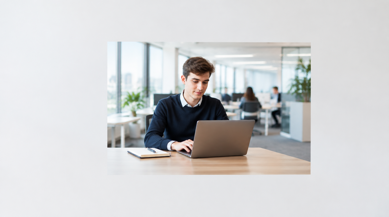 Santander graduate scheme: graduate working at a laptop in a modern bank office