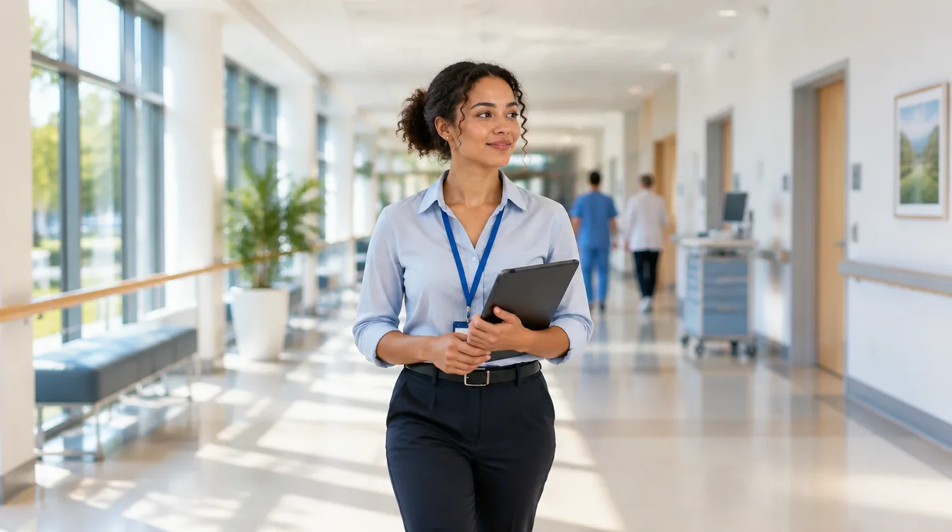 NHS graduate scheme: graduate management trainee in a hospital corridor
