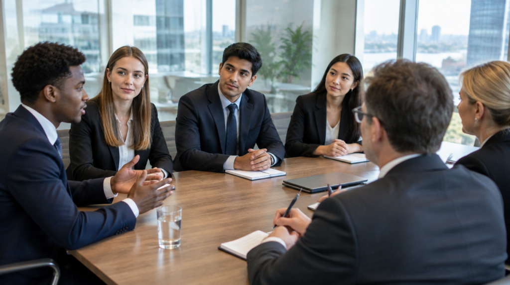 Graduates at an HSBC graduate scheme assessment centre