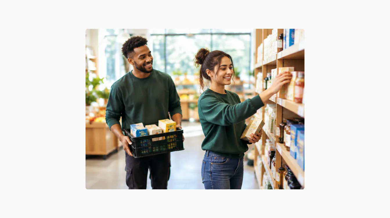 Trainee Area Manager stacking shelves during shop-floor training on the Aldi graduate scheme
