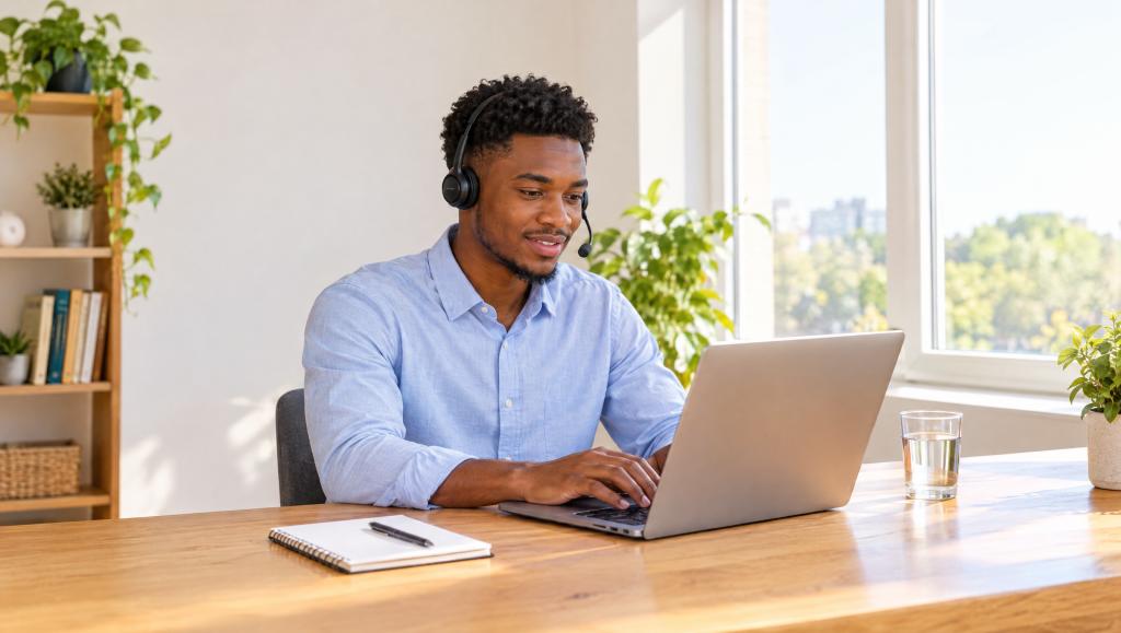 Graduate completing an online fast stream assessment centre exercise at a laptop