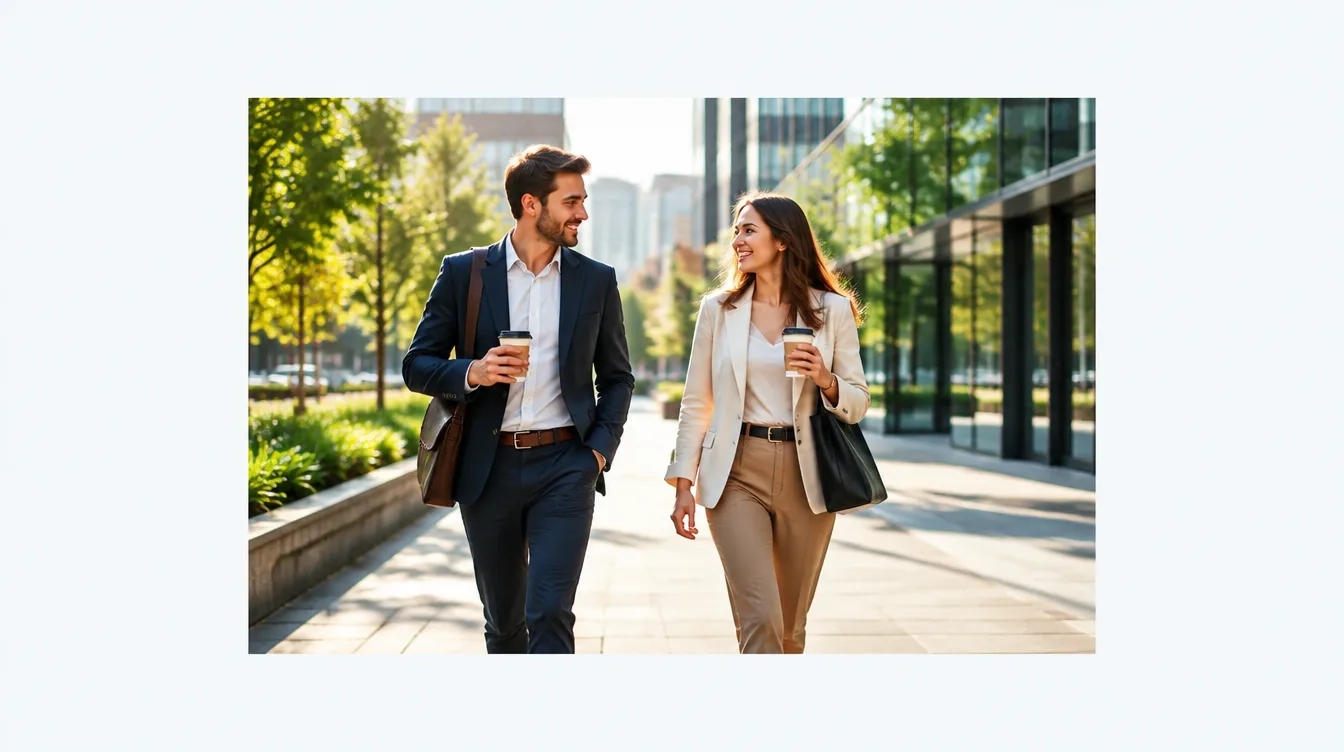 Graduates walking through a UK city business district, representing Goldman Sachs locations in London and Birmingham