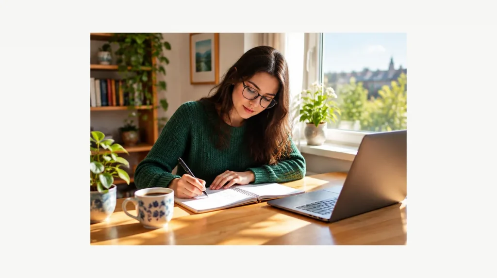 Graduate comparing Google graduate scheme salary and benefits figures with a notebook