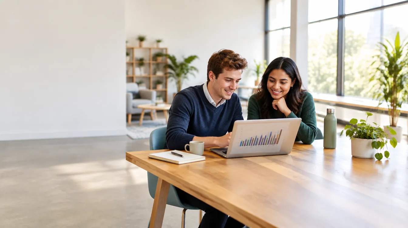 Graduate scheme transparency index: two UK graduates reviewing employer data charts on a laptop