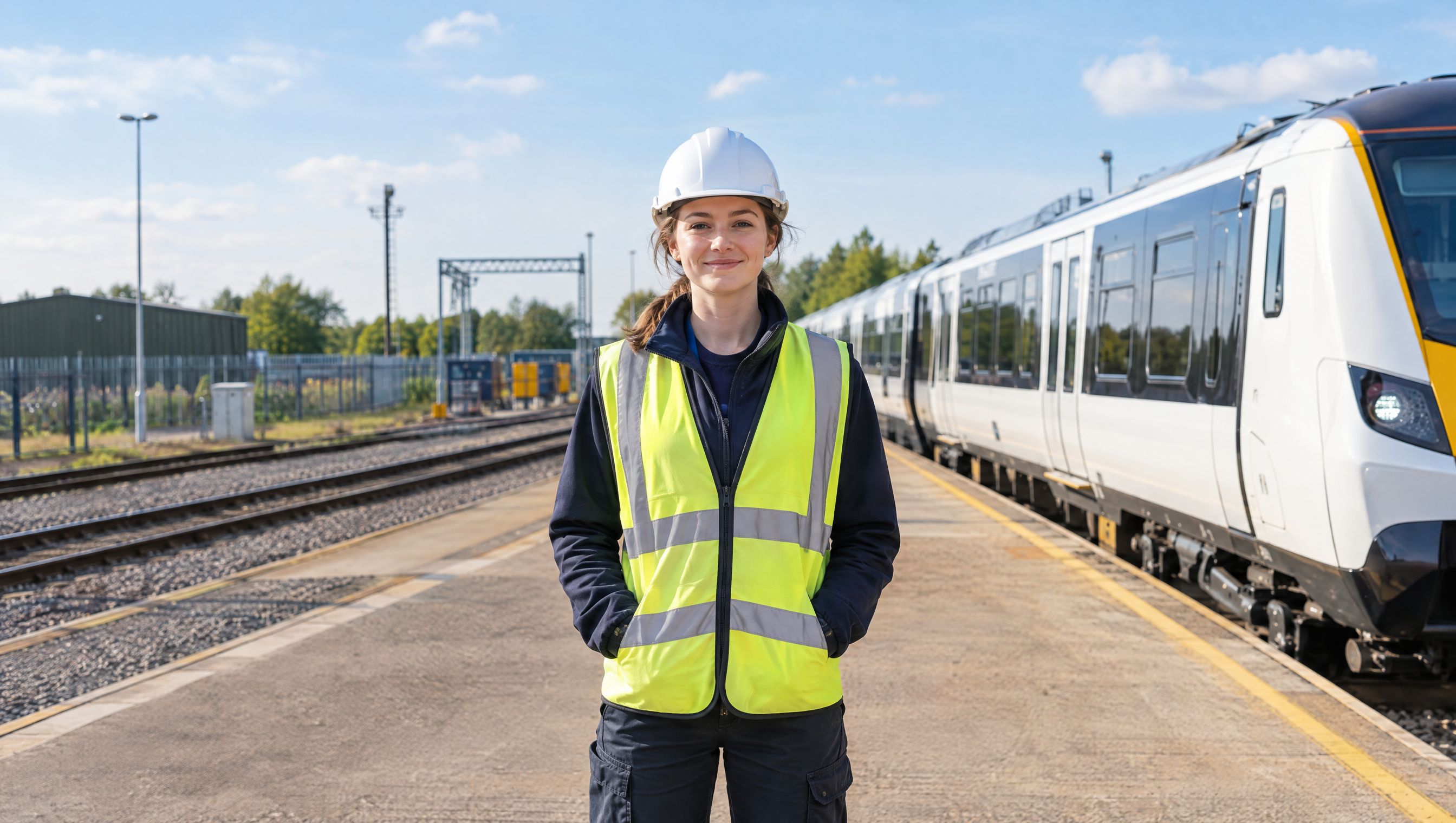 Engineering graduate on a rail depot platform, Siemens graduate scheme