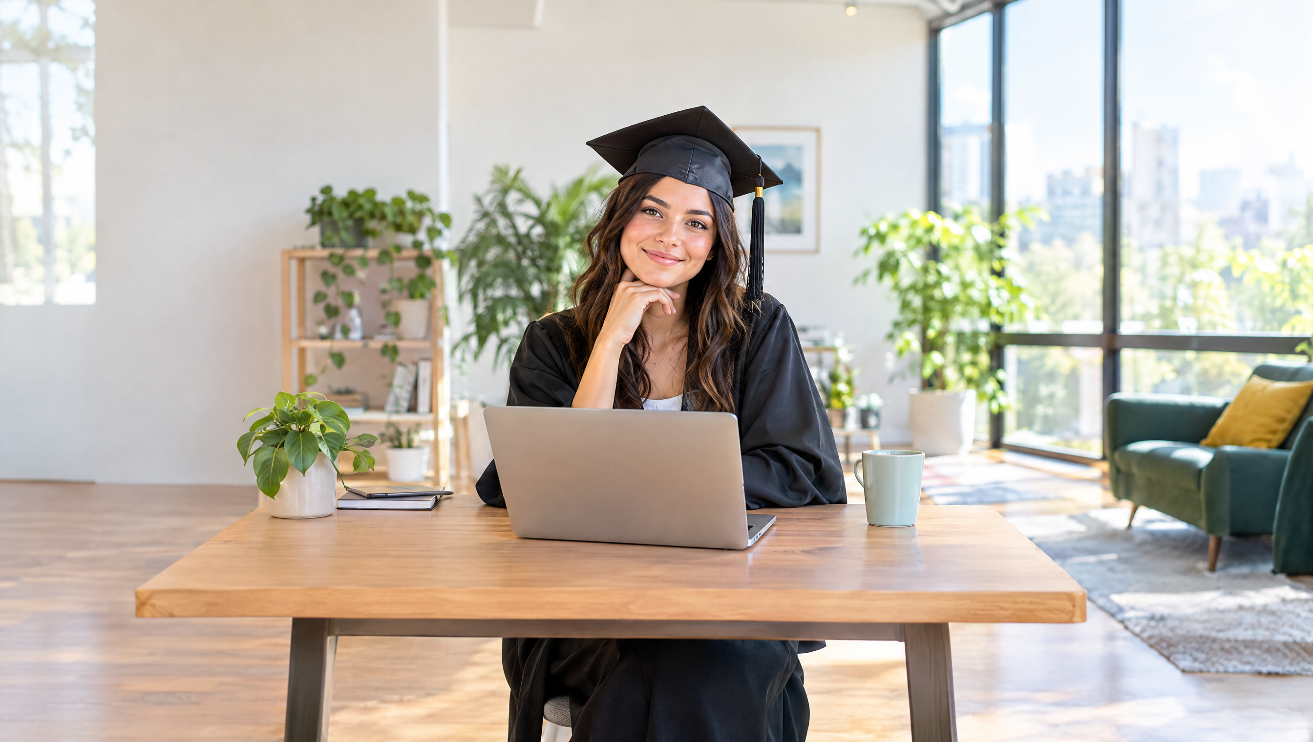 Graduate at a laptop in a modern office, Microsoft graduate scheme