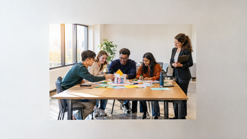 Candidates in a group exercise at a Siemens graduate assessment centre