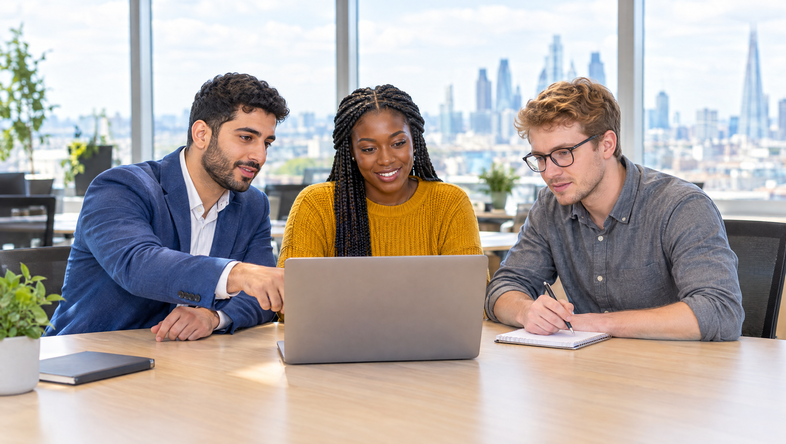 Graduates reviewing an application for the MI5 graduate scheme at a laptop in a UK office