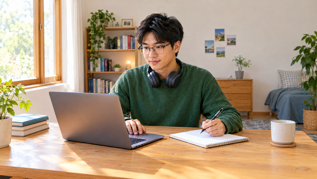 Graduate preparing for an online assessment for the Nationwide graduate programme at a desk.