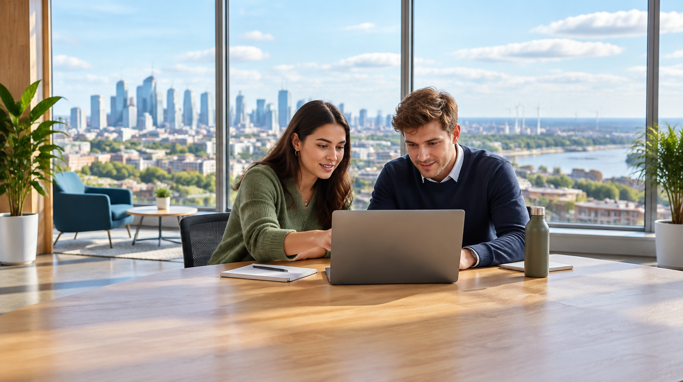Shell graduate scheme 2027: two graduates reviewing work together in a bright London office