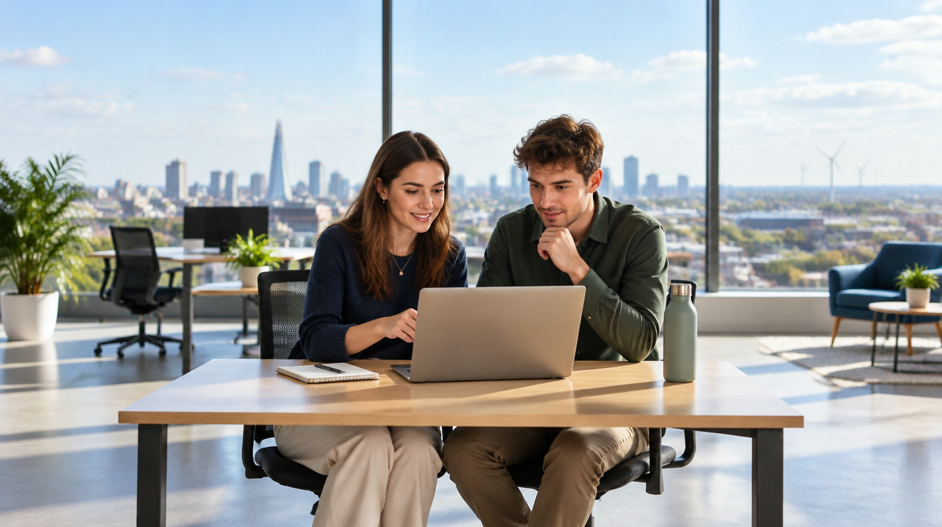 Shell graduate scheme application preparation: two graduates working through a case study on a laptop