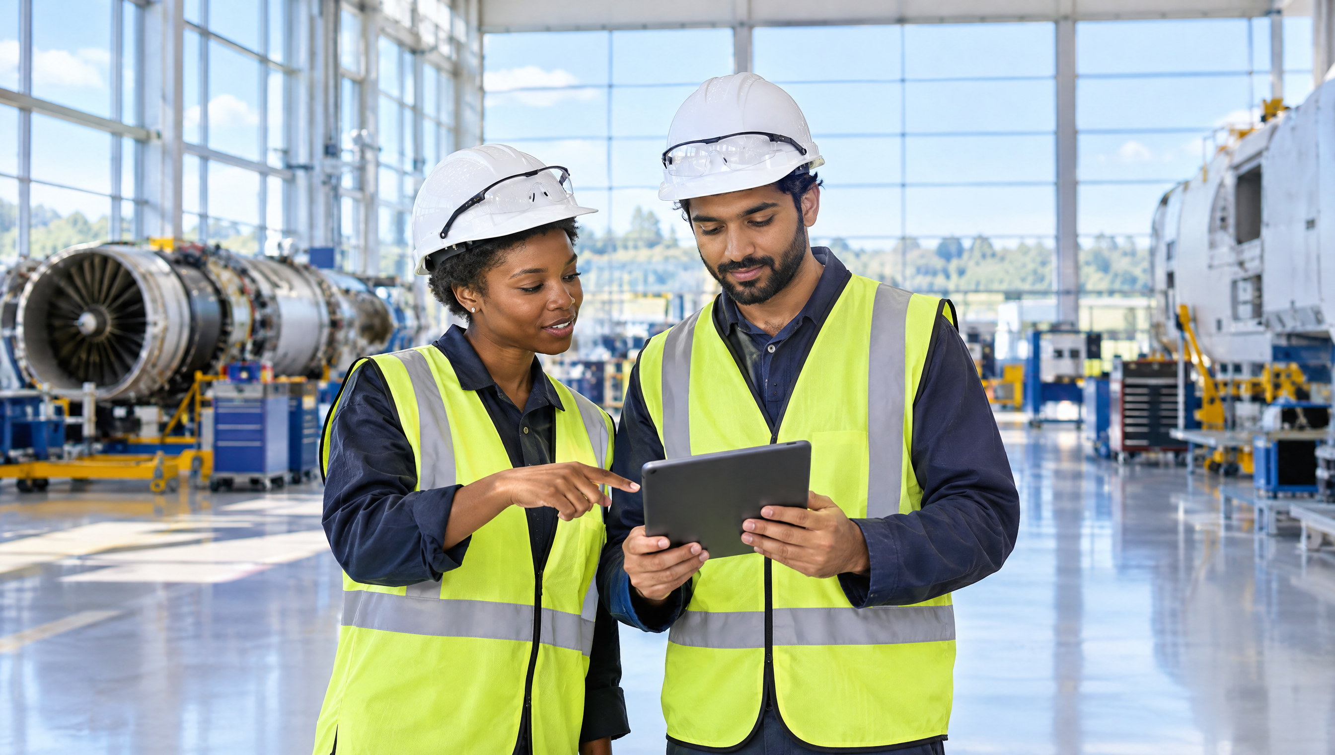 Siemens vs Airbus graduate scheme: two engineering graduates in an assembly hall